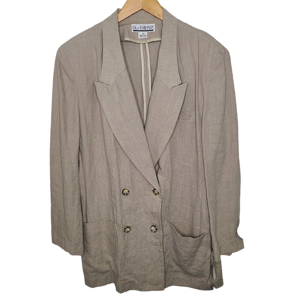 SK & Company Womens SZ 14 100% Linen‎ Beige Blazer Double Breasted NWT